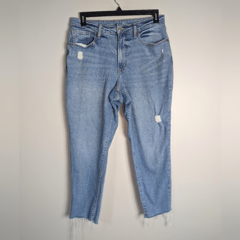 16 Old Navy Medium Wash Raw Hem High Rise Curvy O.G. Straight Jeans
